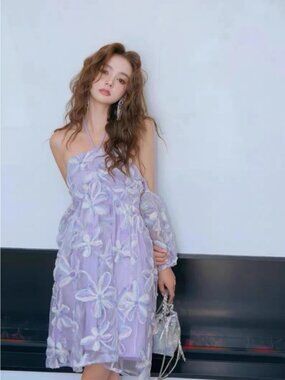 Purple Floral Party Dress – Event/Cocktail, Size M